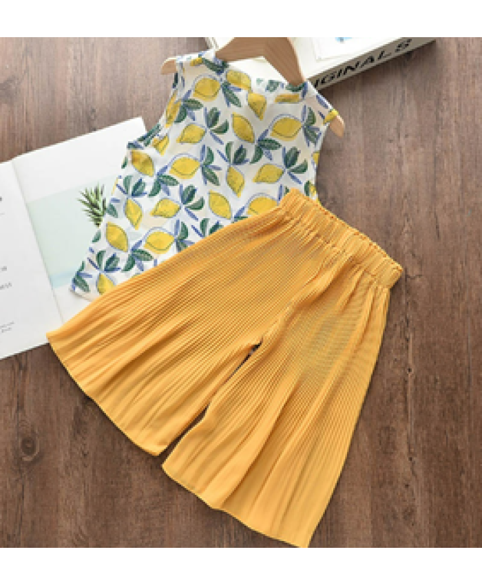 Sleeveless Chiffon Splicing Design T-shirt+ Pants 2Pcs Set