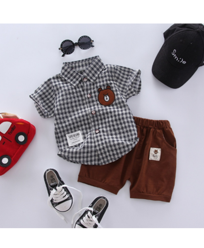 Bear pattern shirt children's shirt + shorts 2-piece