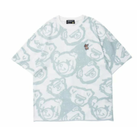 Harajuku style print bear cotton half sleeve Men T-shirt